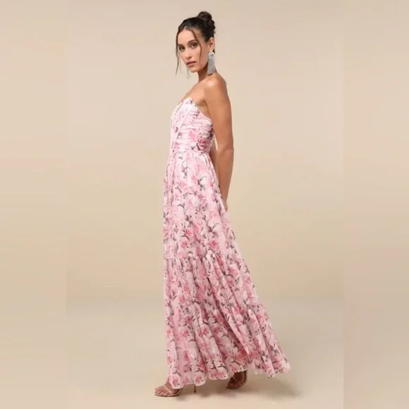 Lulu's Special Moment Strapless Bustier Pink Floral Maxi Dress Size XL NWT - Picture 3 of 16